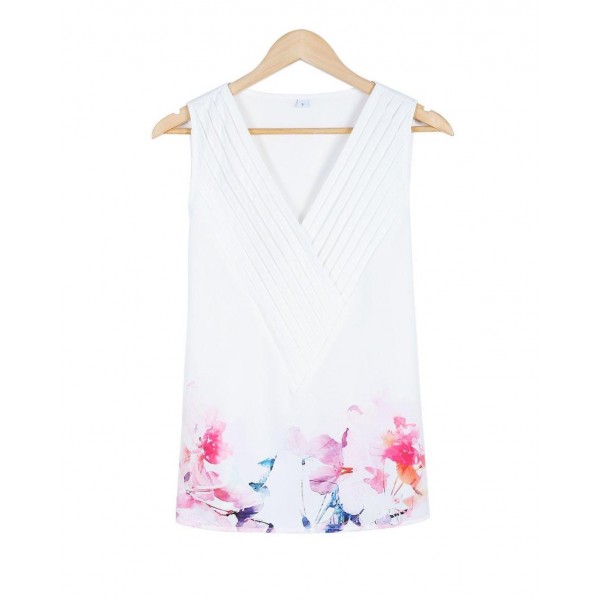 Basic Simple V-Neck Sleeveless Printed Top