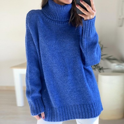 Bright Blue Ribbed Edge Long Sleeve Sweater