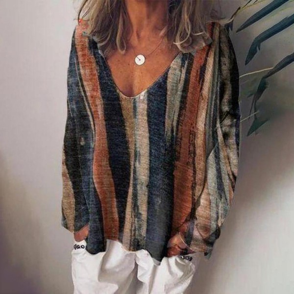 Casual Scoop Neck Print Long Sleeve Top