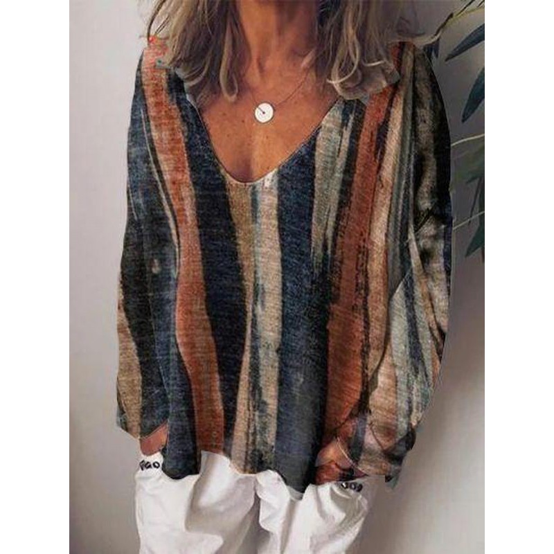 Casual Scoop Neck Print Long Sleeve Top