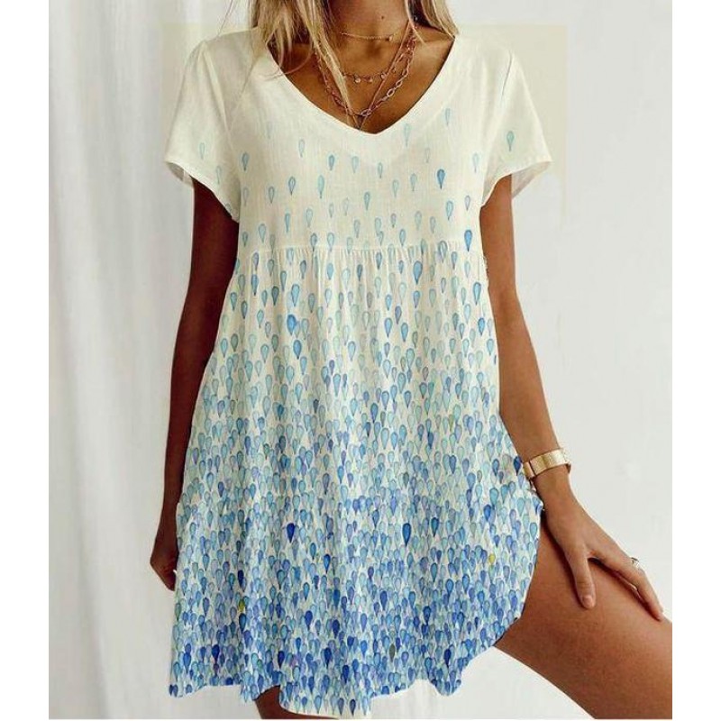 Chic Print V-Neck Short Sleeve Mini Dress