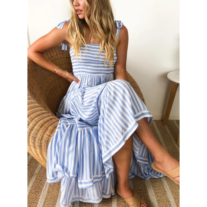 Comfy Elastic Smocking Sleeveless Maxi Dress