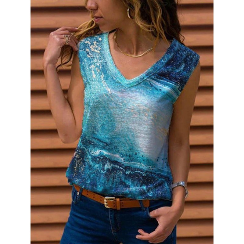 Comfy V-Neck Sleeveless Print Tee