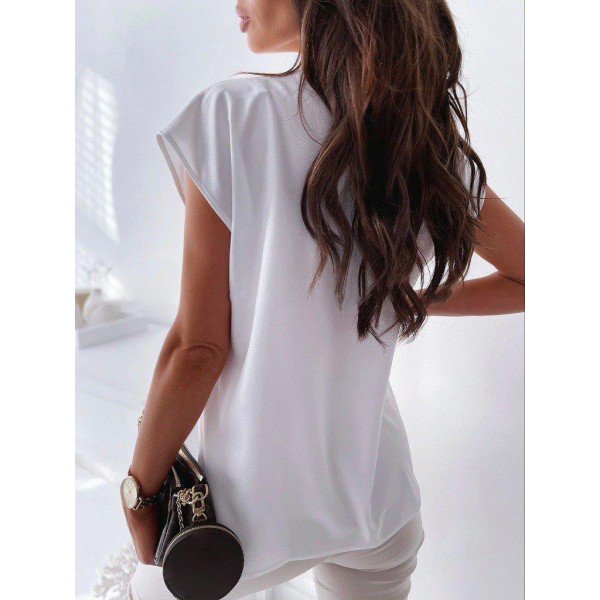 Elegant V-Neck White Plain Blouse