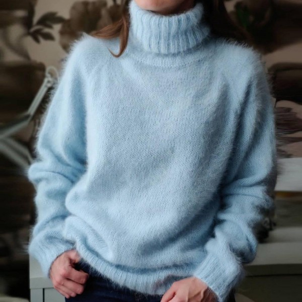 Fresh Blue High Neck Long Sleeve Sweater