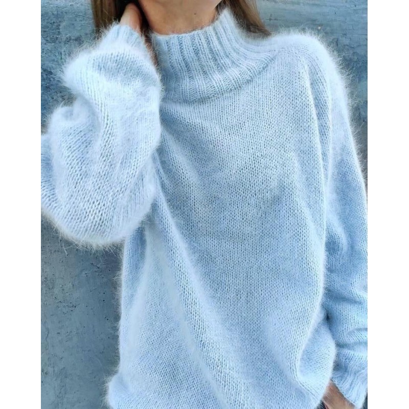 Fresh Blue High Neck Long Sleeve Sweater