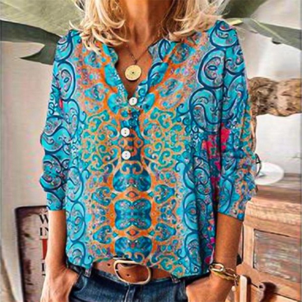 Fresh Print Long Sleeve Blouse