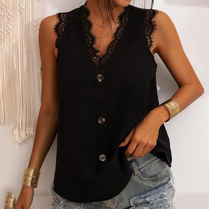 Glamorous Black Lace V-Neck Sleeveless Top