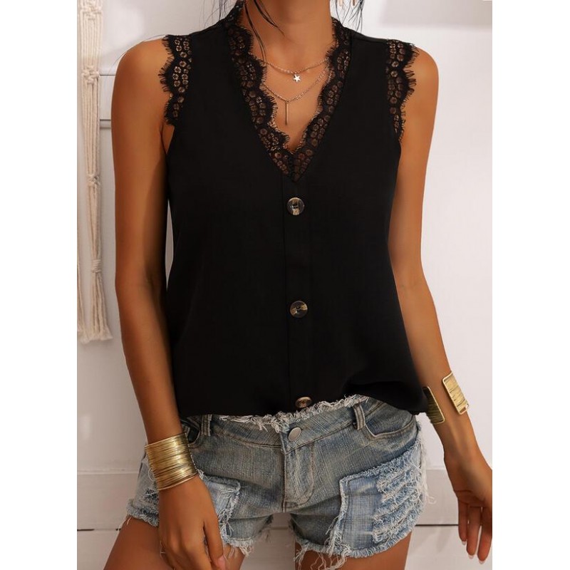 Glamorous Black Lace V-Neck Sleeveless Top