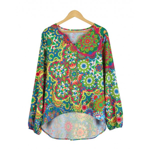 Glamorous V-Neck Long Sleeve Printed Tee