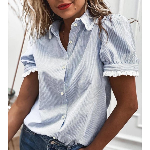 Ladylike Lace Cuff Short Sleeve Shirt