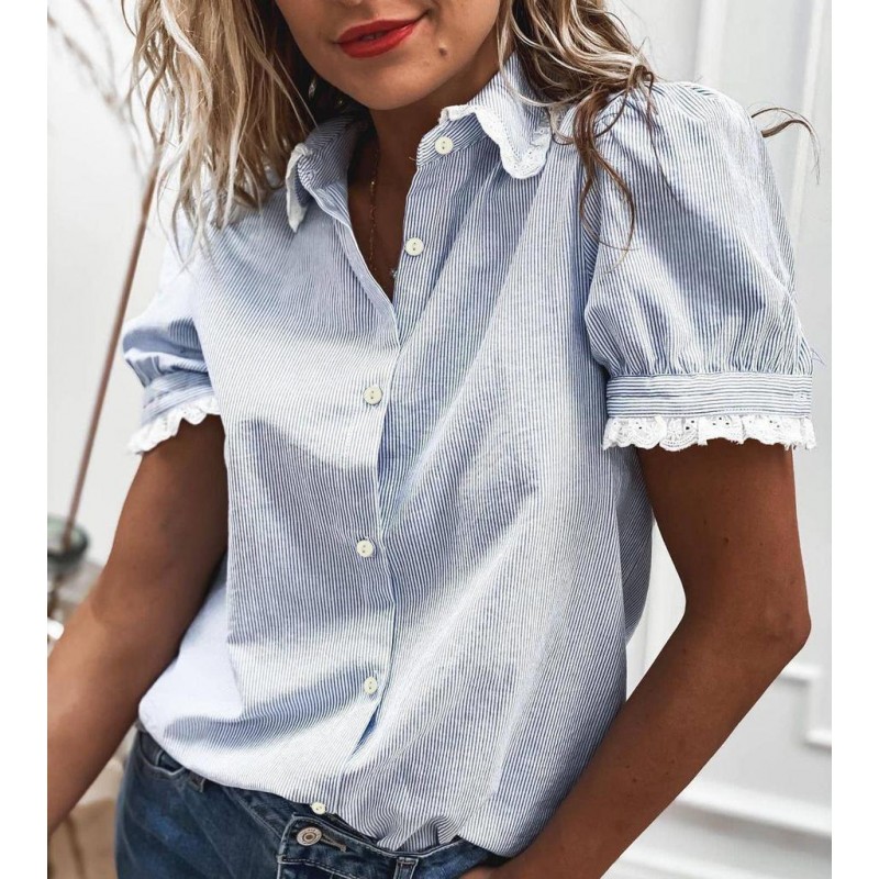 Ladylike Lace Cuff Short Sleeve Shirt