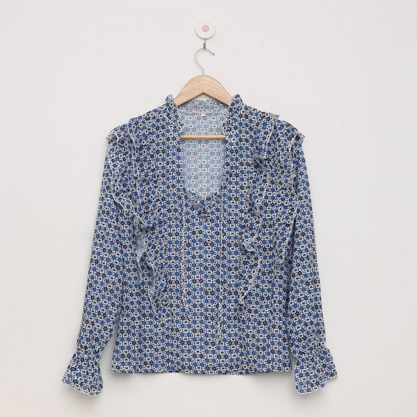 Land of Plenty Blue Floral Print Blouse