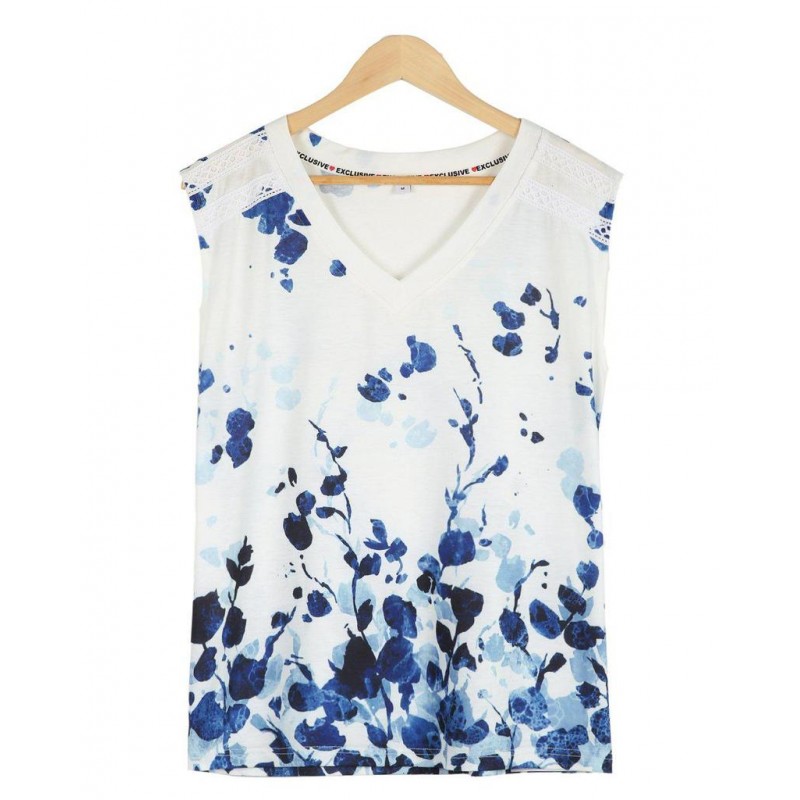 Modest V-Neck Sleeveless Printed Top