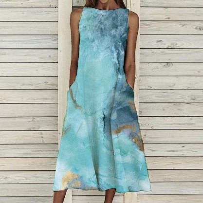 Mood-Lifting Print Sleeveless Midi Dress