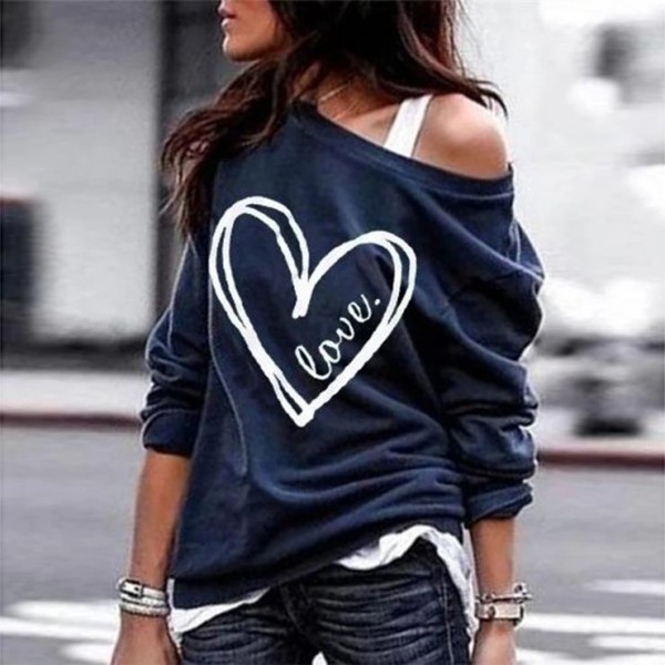 Oversized Love Heart Print Long Sleeve Top