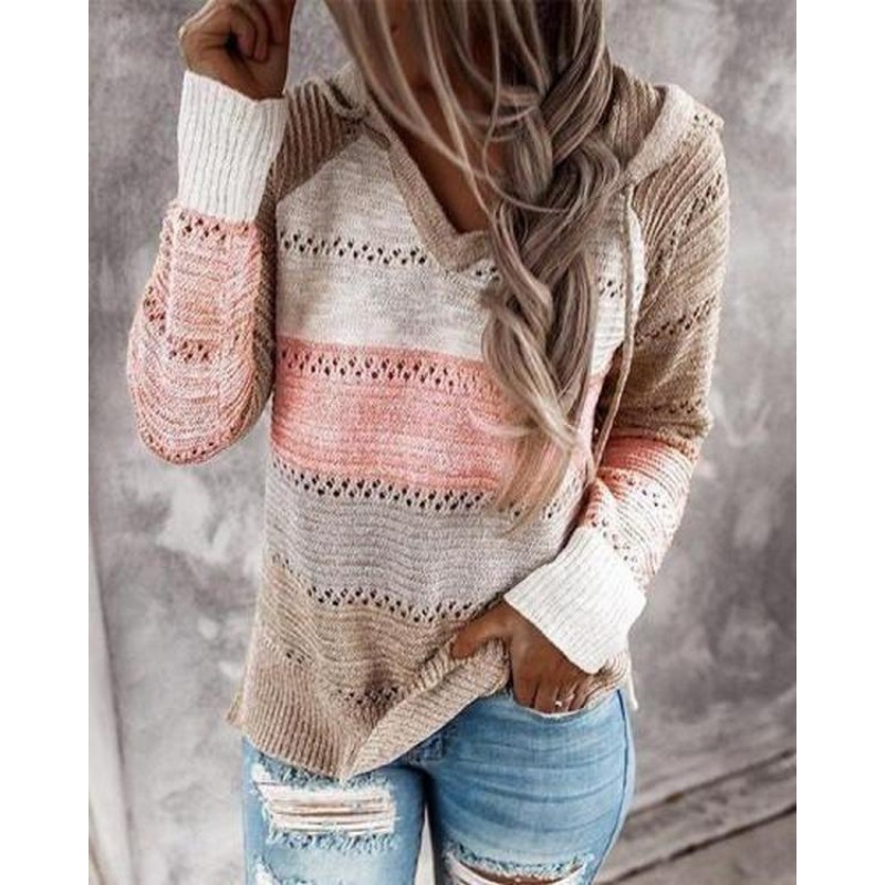 Preppy Color Block Hoodie Sweater