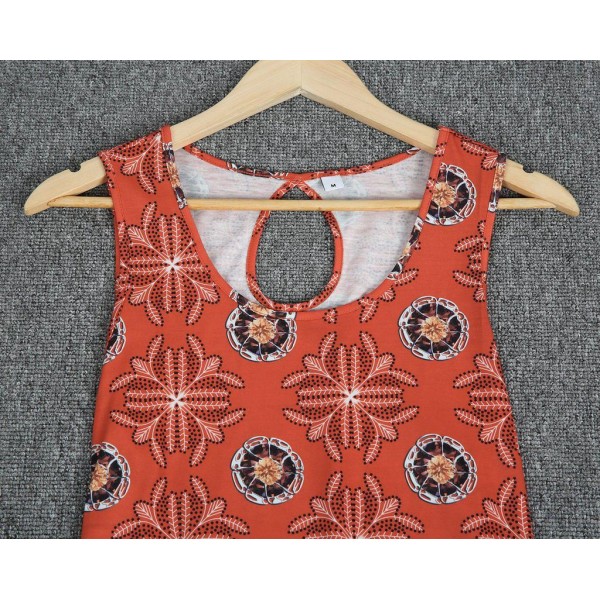 Retro Print Round Neck Sleeveless Top