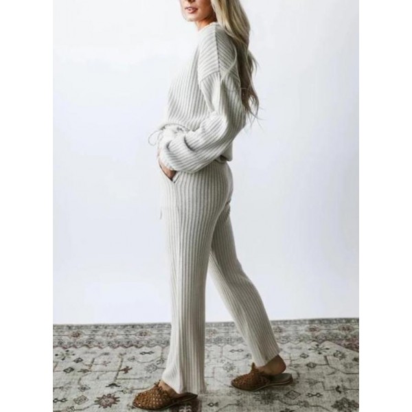 Round Neck Long Sleeve Loose Lounge Set