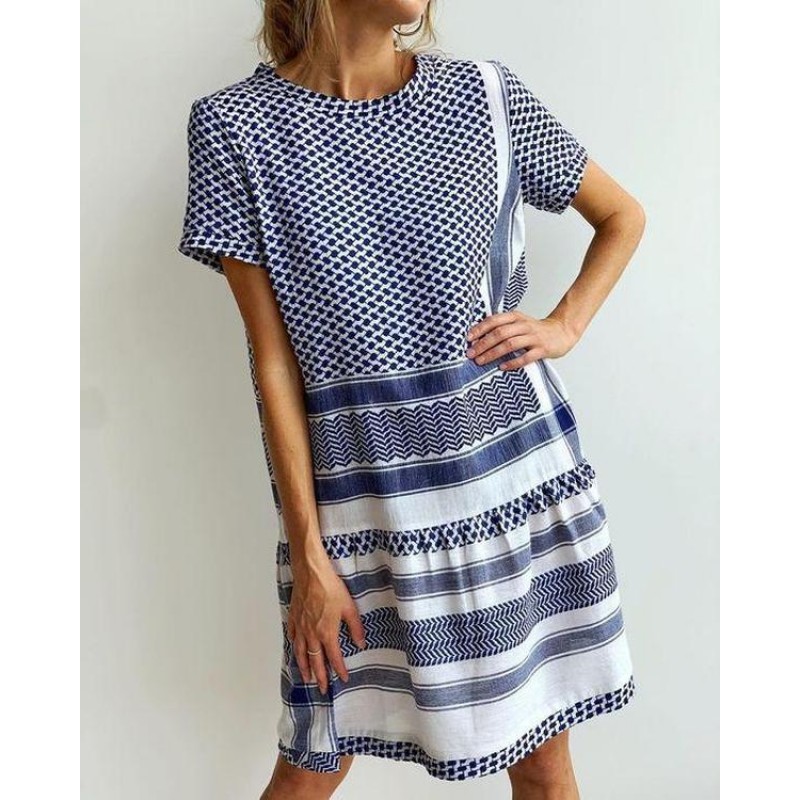 Shape of You Blue & White Short Sleeve Dress