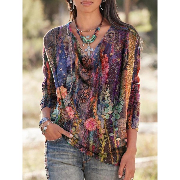 Showy Print Cowl Neck Long Sleeve Top