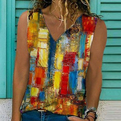 Showy Print V-Neck Sleeveless Top