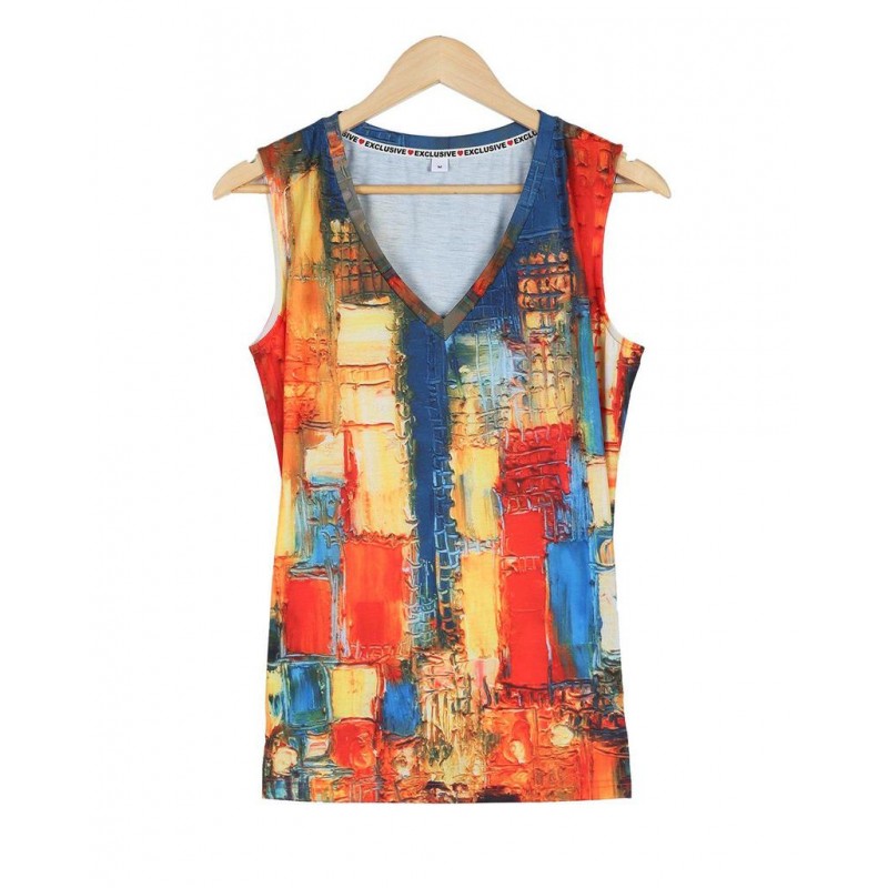 Showy Print V-Neck Sleeveless Top