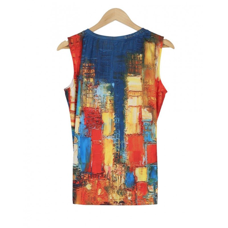 Showy Print V-Neck Sleeveless Top