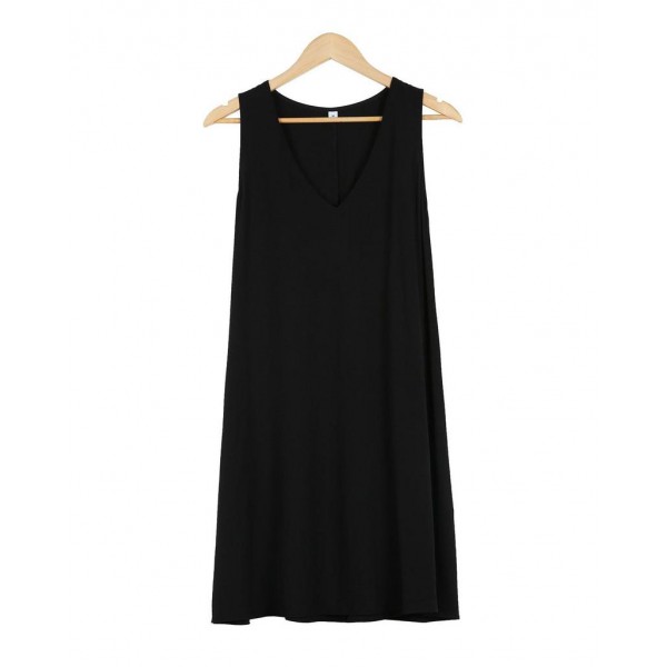 Simple Black V-Neck Sleeveless Mini Dress