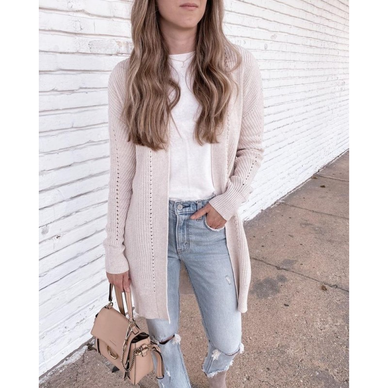 Simple Plain Long Sleeve Cardigan