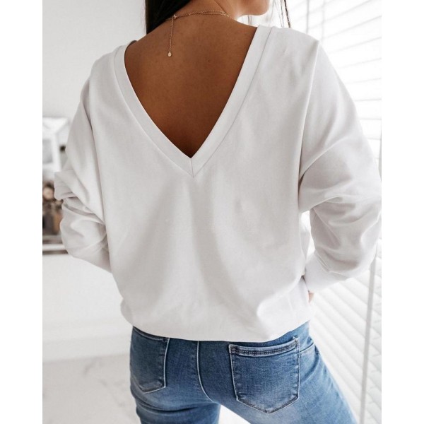 Simple Pure White V-Neck Loose Tee