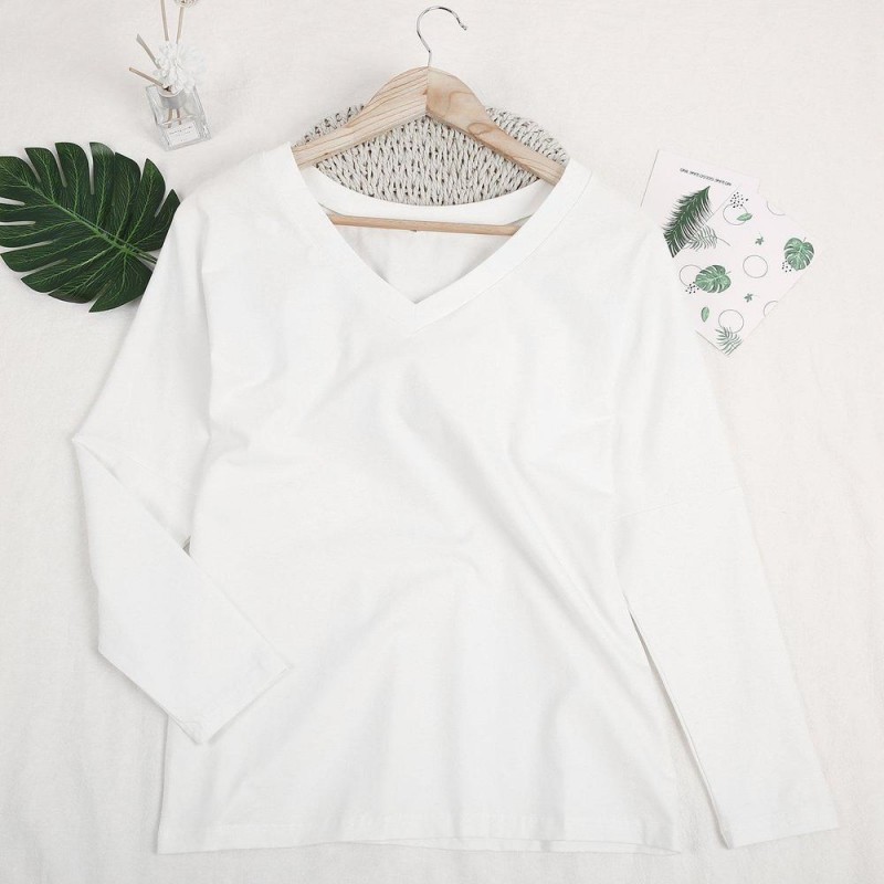 Simple Pure White V-Neck Loose Tee