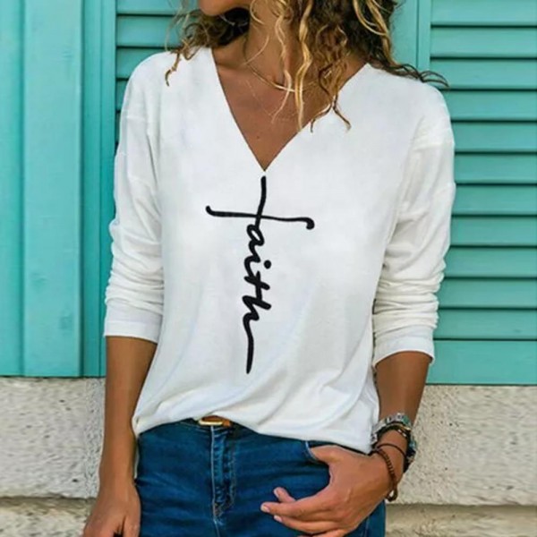 Simple V-Neck Long Sleeve Tee