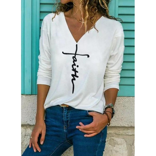 Simple V-Neck Long Sleeve Tee