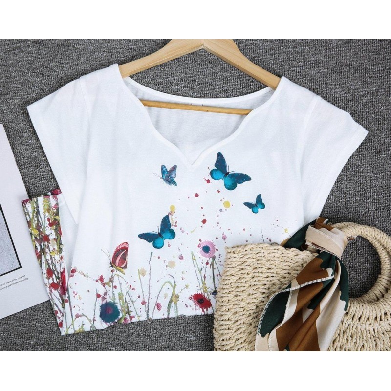 Special Notched Neckline Short Sleeve Tee