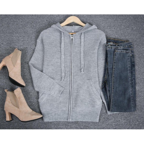 Special Side Pocket Front Zipper Closure Long Sleeve Sweater Cardigan