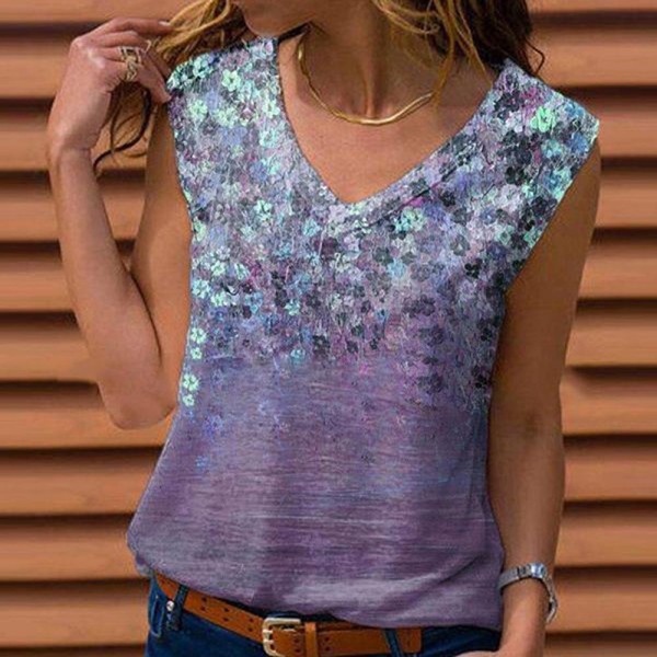 Stunning V-Neck Sleeveless Printed Top