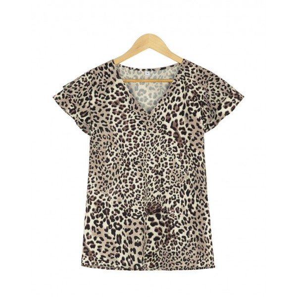 Stylish Leopard Print Cap Sleeve Top