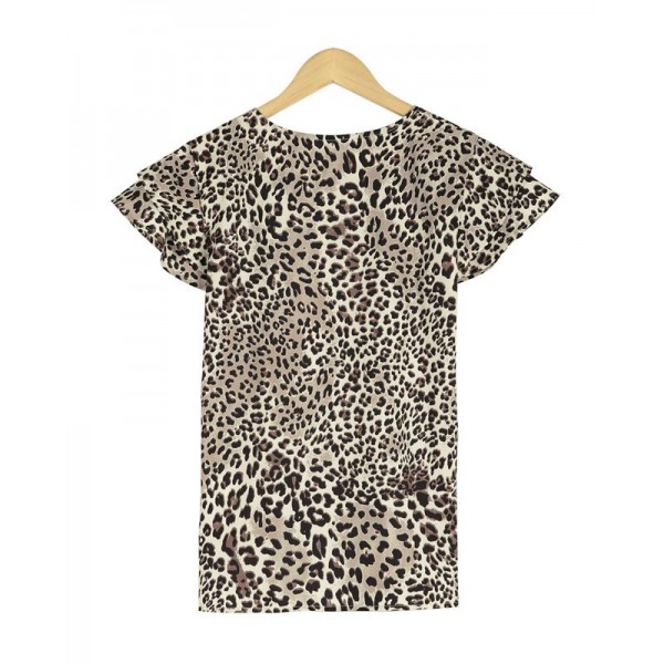 Stylish Leopard Print Cap Sleeve Top