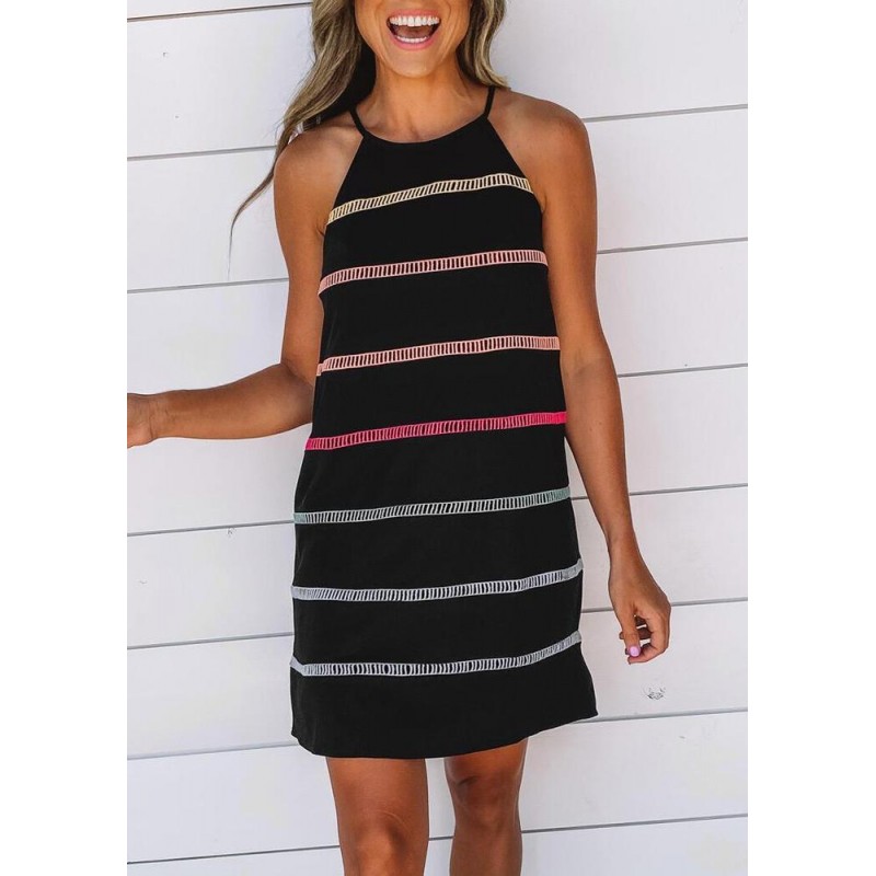 Stylish Striped Print Halter Mini Dress