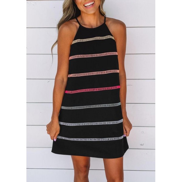 Stylish Striped Print Halter Mini Dress