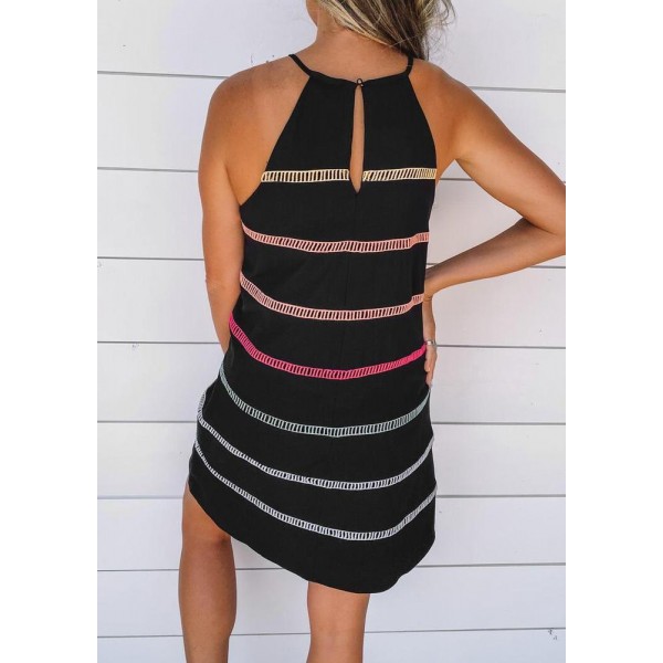 Stylish Striped Print Halter Mini Dress