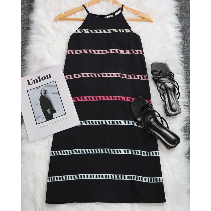 Stylish Striped Print Halter Mini Dress