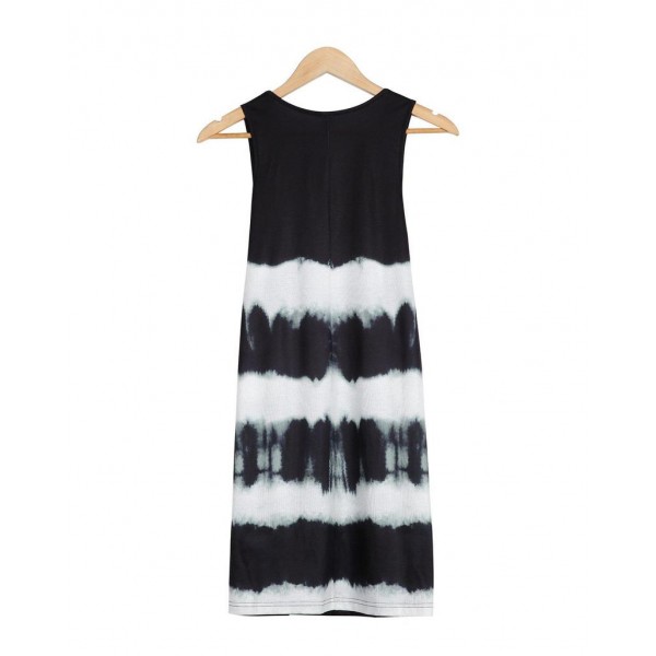 Stylish U-Collar Sleeveless Tie Dye Mini Dress