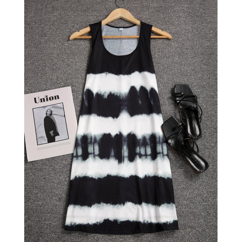 Stylish U-Collar Sleeveless Tie Dye Mini Dress