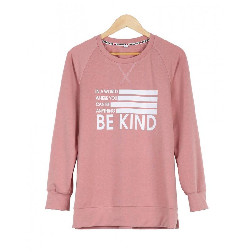 Sweet Pink Crew Neck Long Sleeve Sweatshirt