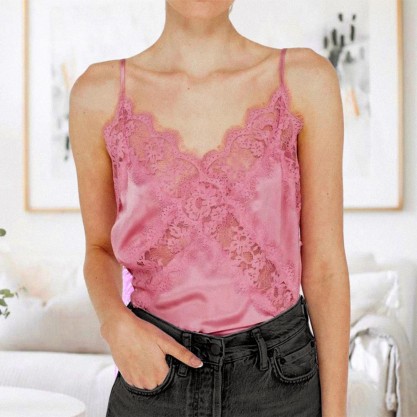 Sweet Pink Patchwork Lace Cami