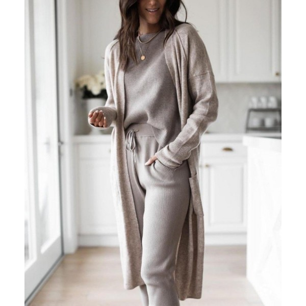 Temperament Plain Crew Neck Long Sleeve Sweater Lounge Set