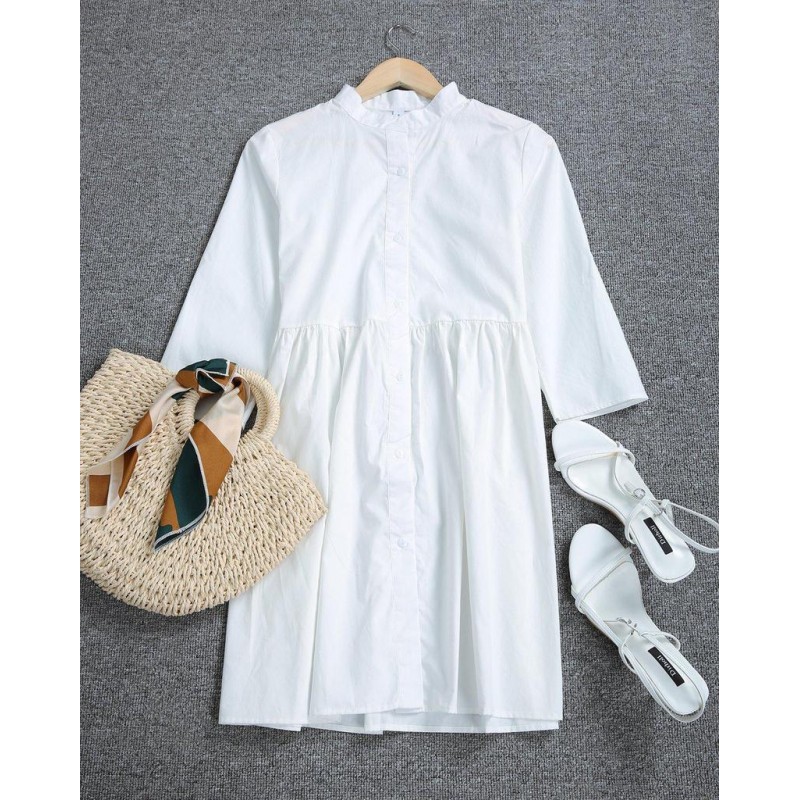 Temperament White Plain Mini Dress