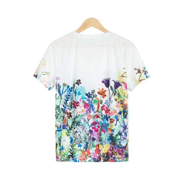 Trendy White V-Neck Short Sleeve Printed Tee